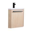 Ensemble meuble lave-mains d'angle décor chêne vasque noire SKINO avec robinet noir