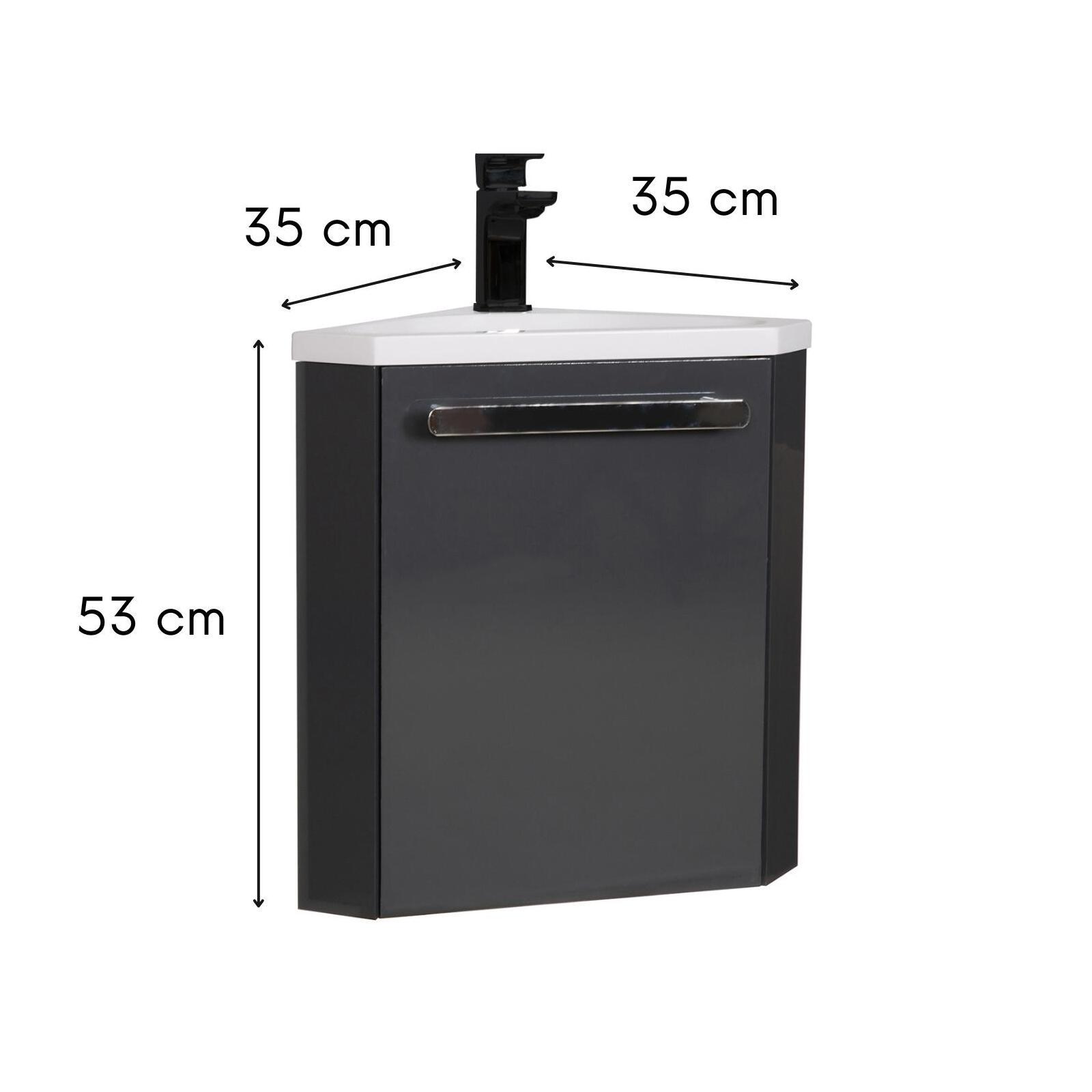 Ensemble meuble lave-mains d'angle décor chêne vasque noire SKINO avec robinet noir