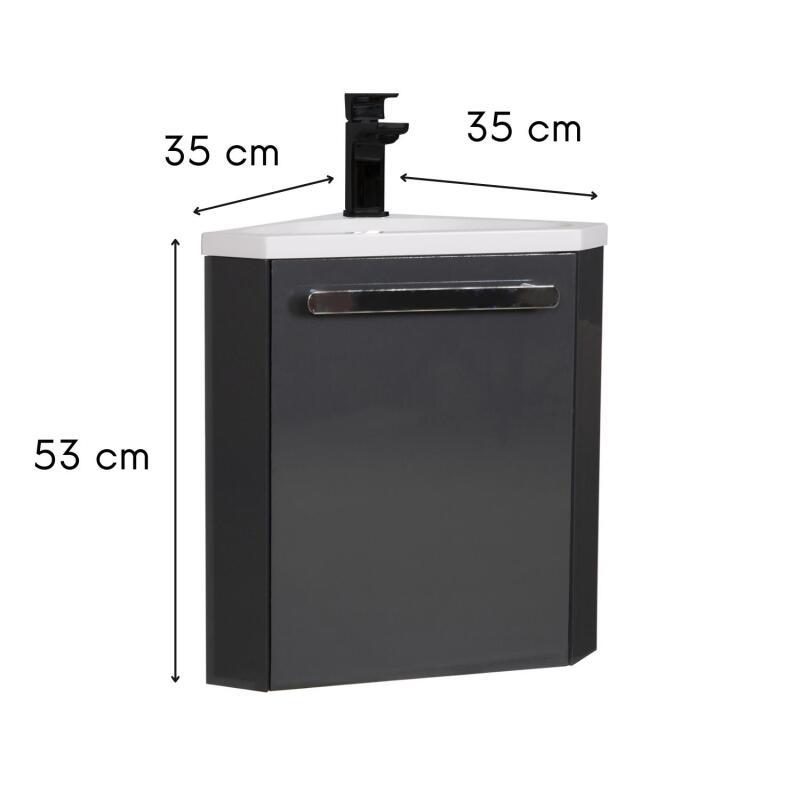 Ensemble meuble lave-mains d'angle décor chêne vasque noire SKINO avec robinet noir