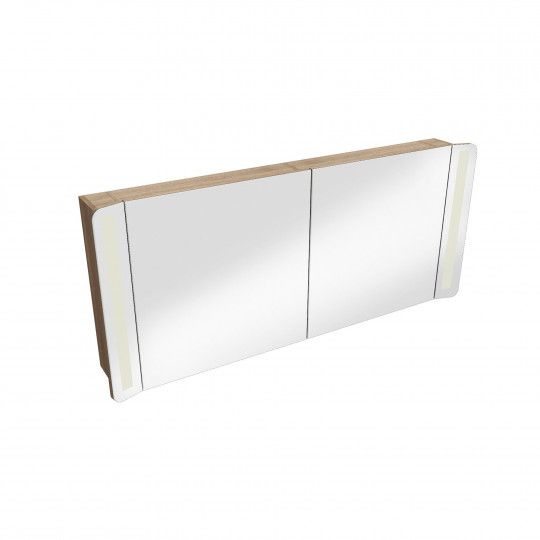 Armoire de toilette frêne double miroir + éclairage LED L120 TIGA