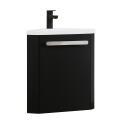 Ensemble meuble lave-mains d'angle décor chêne vasque noire SKINO avec robinet noir