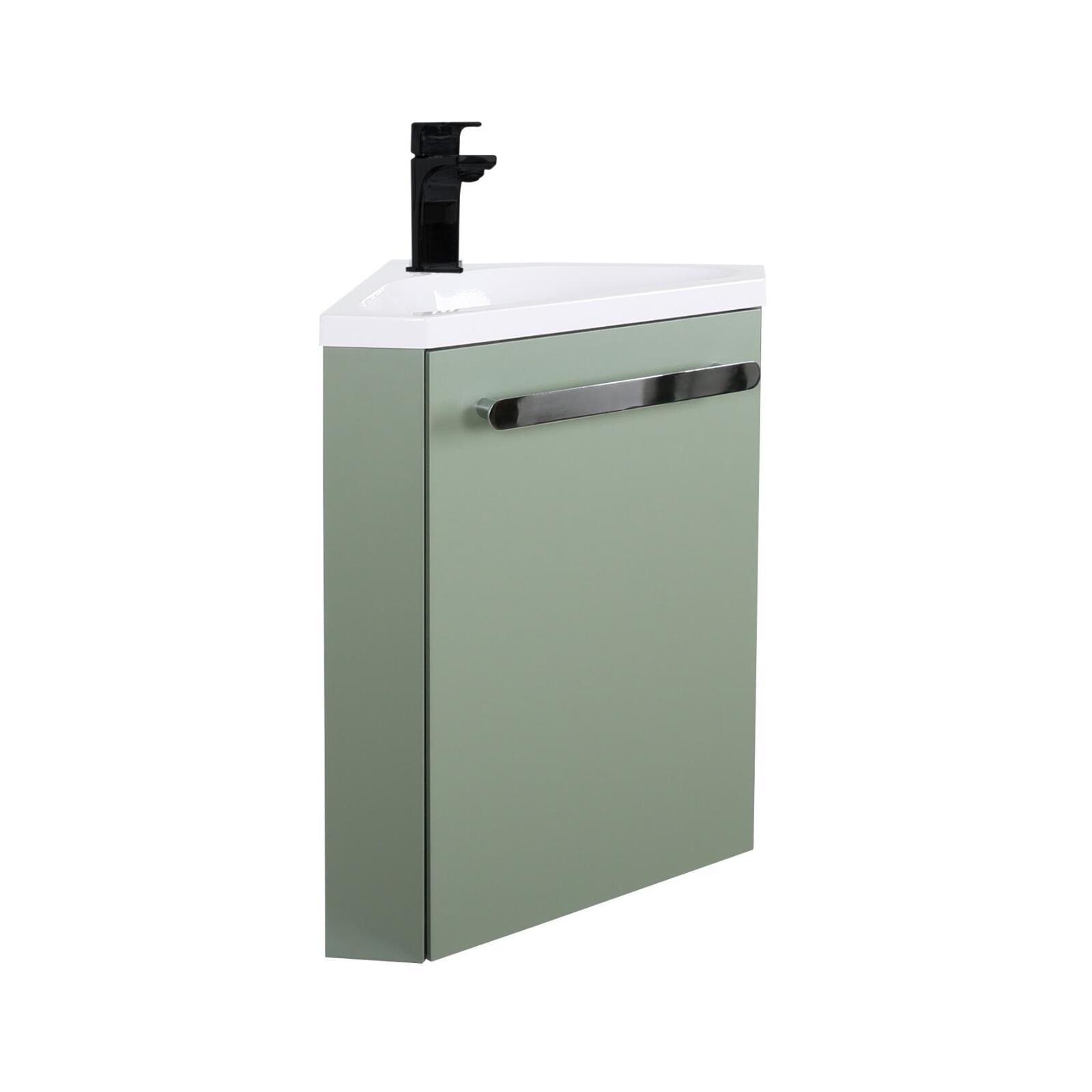 Ensemble meuble lave-mains d'angle décor chêne vasque noire SKINO avec robinet noir