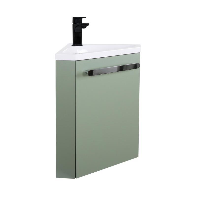 Ensemble meuble lave-mains d'angle décor chêne vasque noire SKINO avec robinet noir