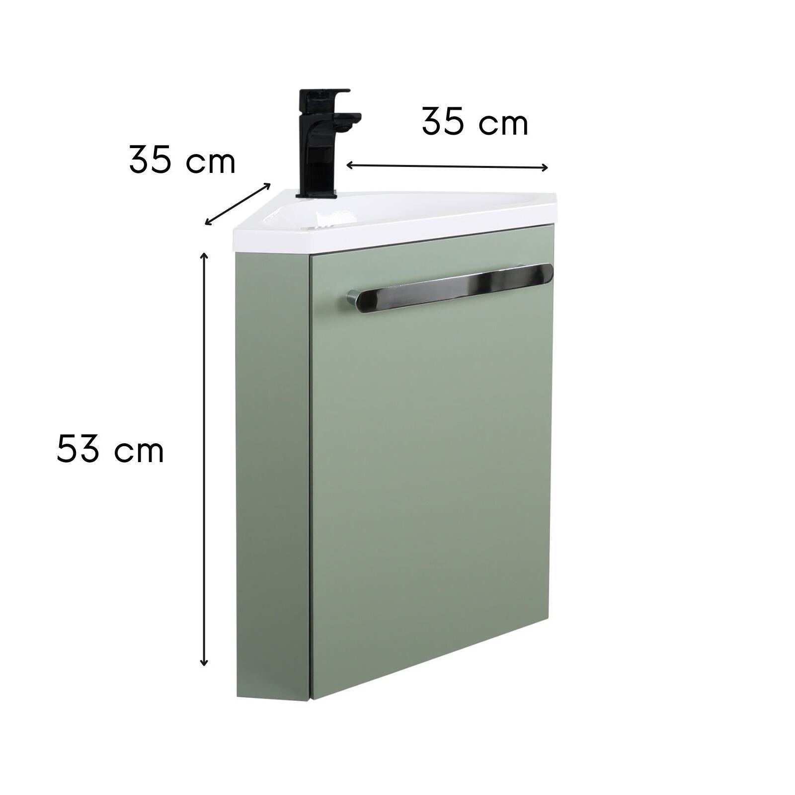 Ensemble meuble lave-mains d'angle décor chêne vasque noire SKINO avec robinet noir