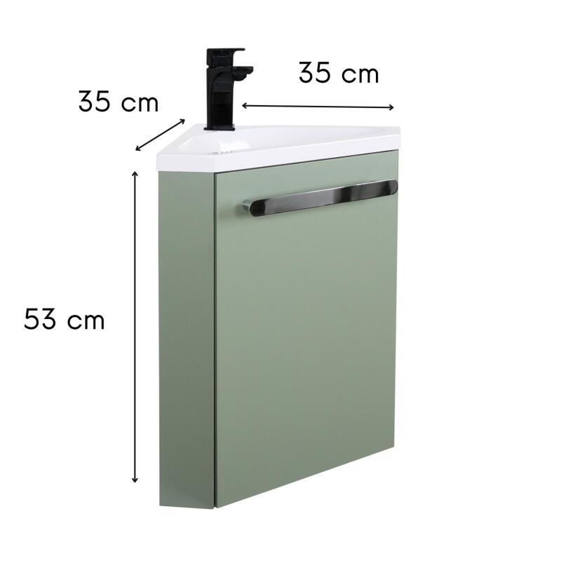 Ensemble meuble lave-mains d'angle décor chêne vasque noire SKINO avec robinet noir