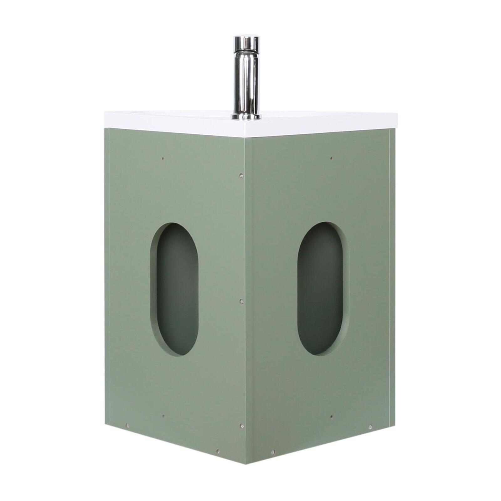 Ensemble meuble lave-mains d'angle décor chêne vasque noire SKINO avec robinet noir