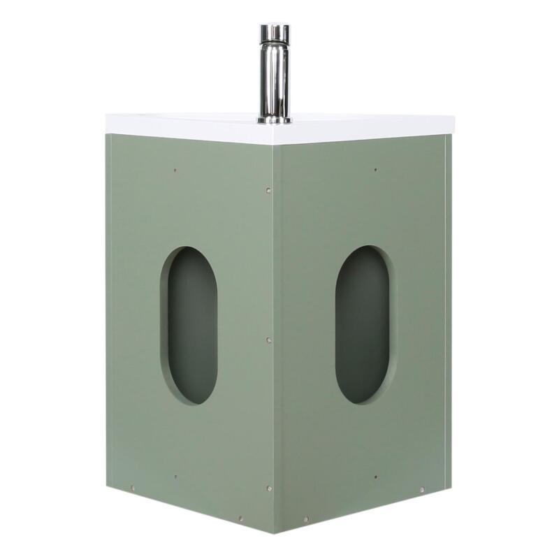 Ensemble meuble lave-mains d'angle décor chêne vasque noire SKINO avec robinet noir