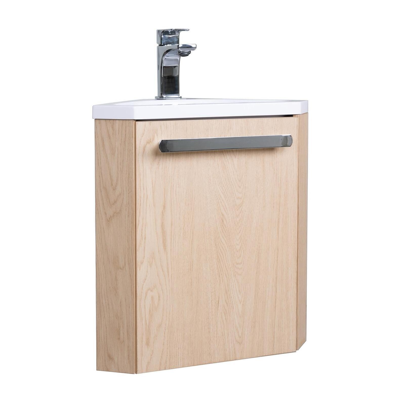 Ensemble meuble lave-mains d'angle blanc SKINO avec robinet chromé