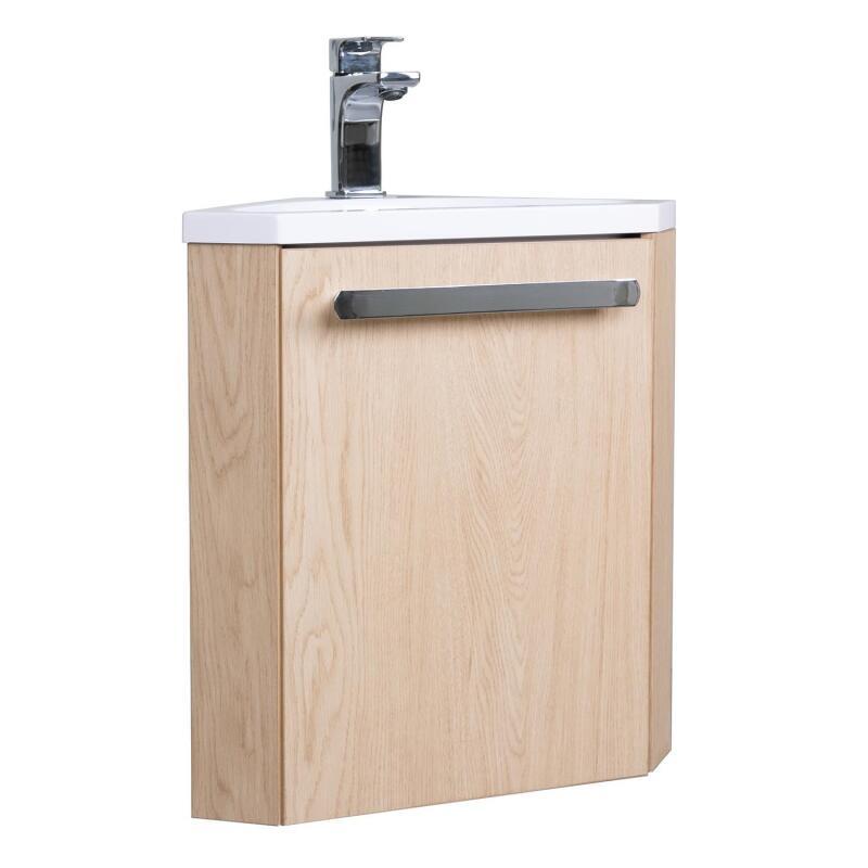 Ensemble meuble lave-mains d'angle blanc SKINO avec robinet chromé
