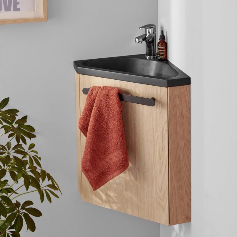 Ensemble meuble lave-mains d'angle blanc SKINO avec robinet chromé