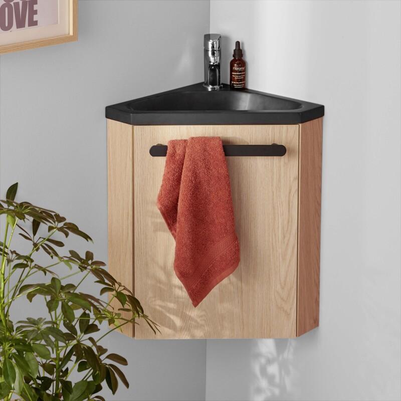 Ensemble meuble lave-mains d'angle blanc SKINO avec robinet chromé