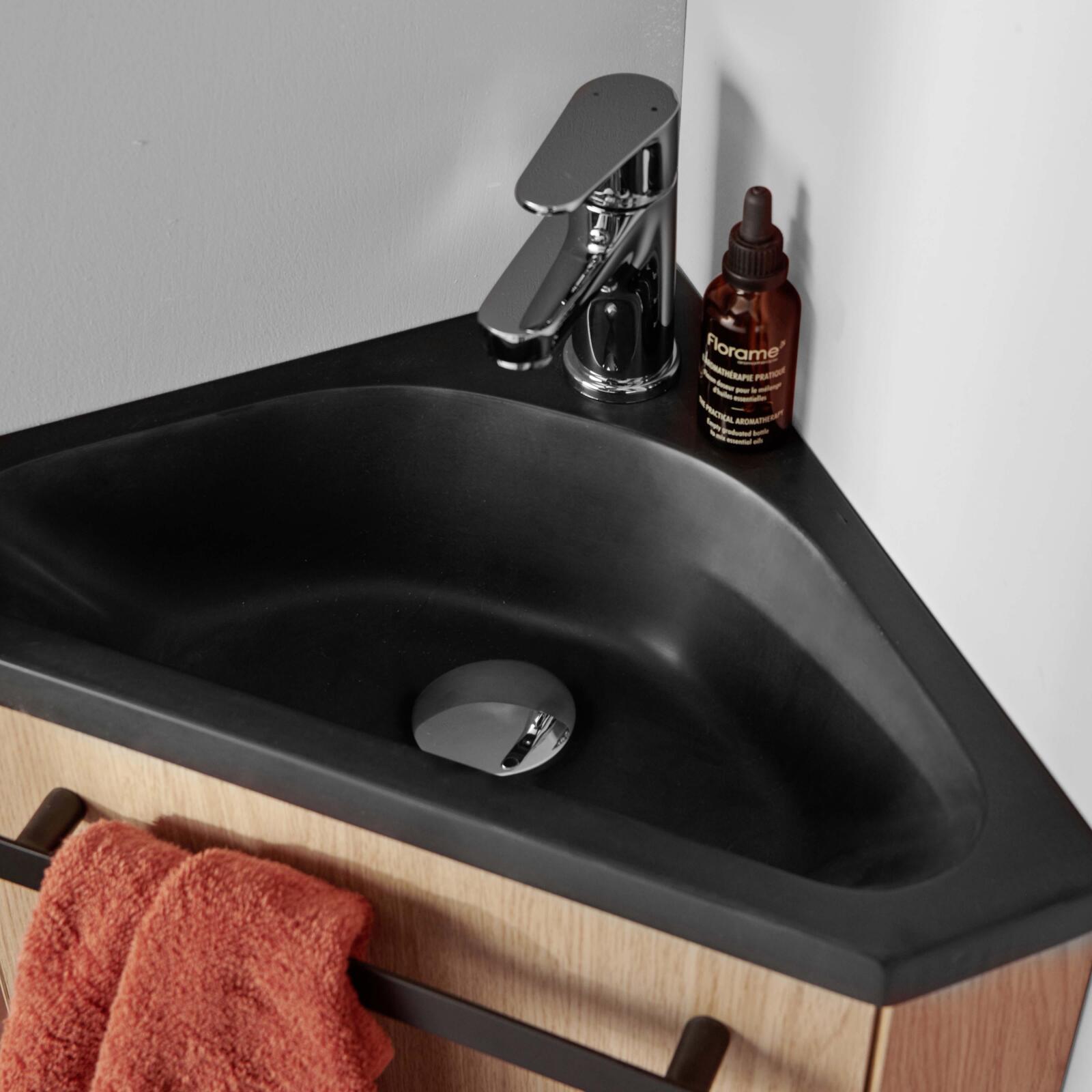 Ensemble meuble lave-mains d'angle blanc SKINO avec robinet chromé