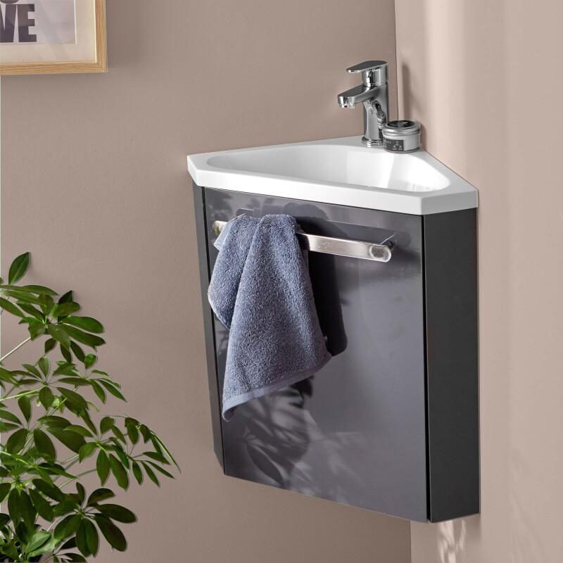 Ensemble meuble lave-mains d'angle blanc SKINO avec robinet chromé