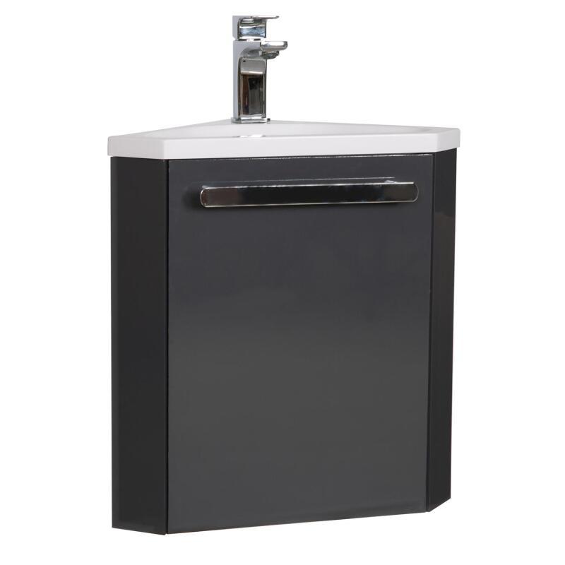Ensemble meuble lave-mains d'angle blanc SKINO avec robinet chromé