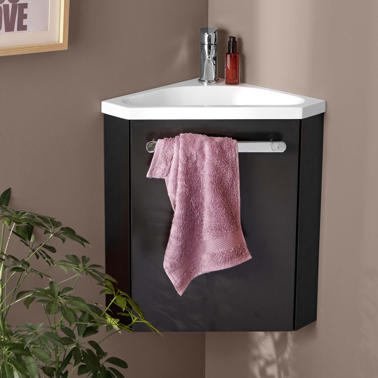 Ensemble meuble lave-mains d'angle blanc SKINO avec robinet chromé