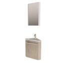 Ensemble lave-mains angle décor chêne + vasque + armoire toilette d'angle