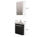 Ensemble lave-mains angle noir + vasque + robinet + armoire toilette d'angle