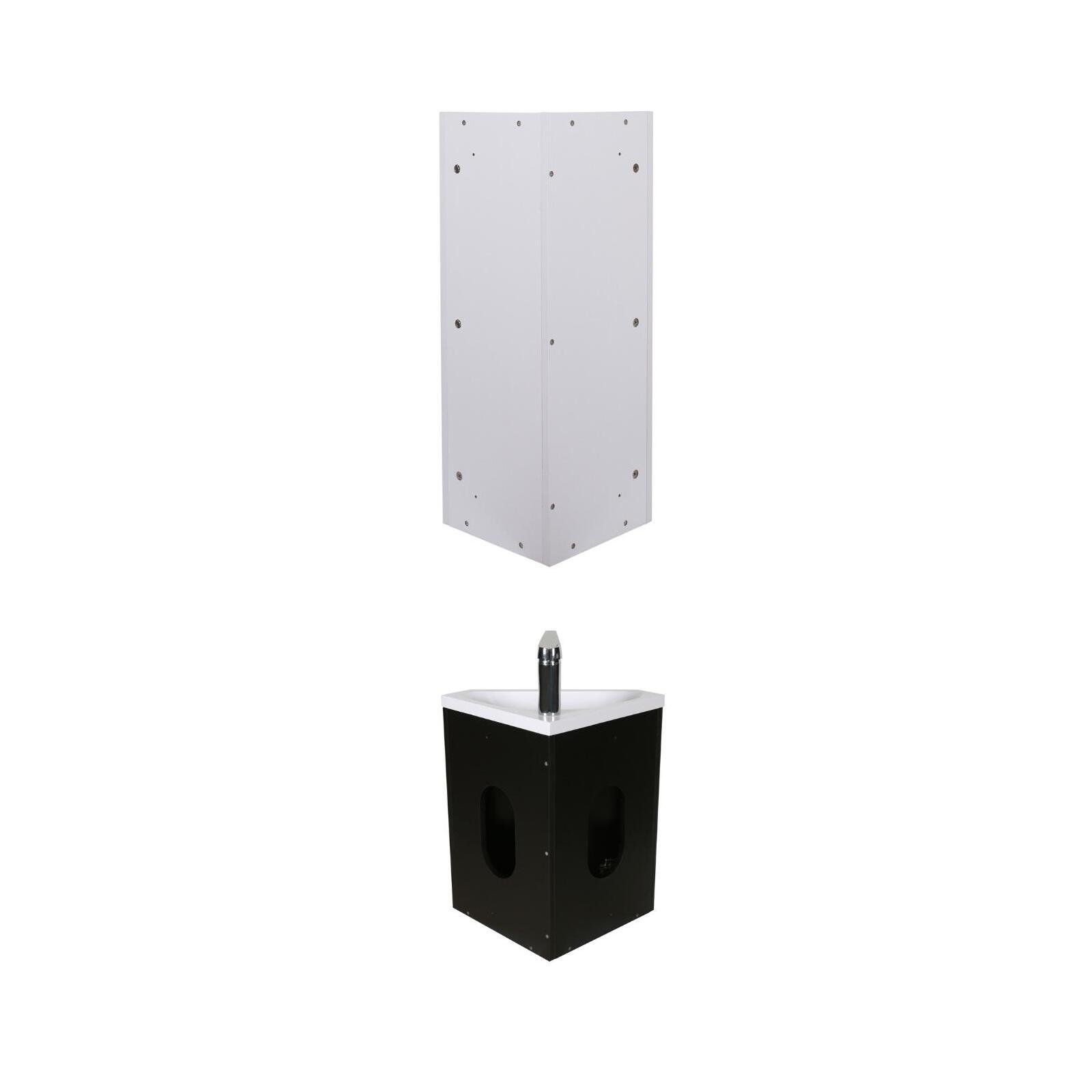 Ensemble lave-mains angle noir + vasque + robinet  + armoire toilette d'angle