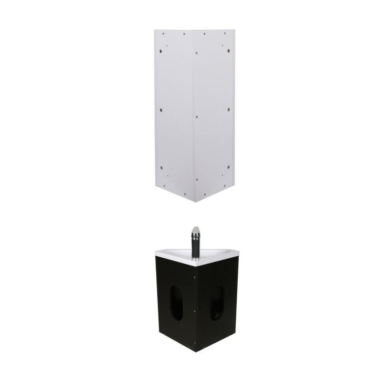 Ensemble lave-mains angle noir + vasque + robinet + armoire toilette d'angle