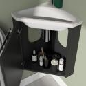 Ensemble lave-mains angle noir + vasque + robinet + armoire toilette d'angle