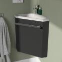 Ensemble lave-mains angle noir + vasque + robinet + armoire toilette d'angle