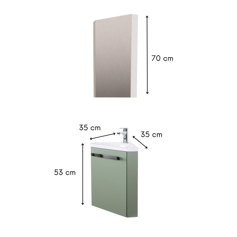 Ensemble lave-mains angle noir + vasque + robinet  + armoire toilette d'angle