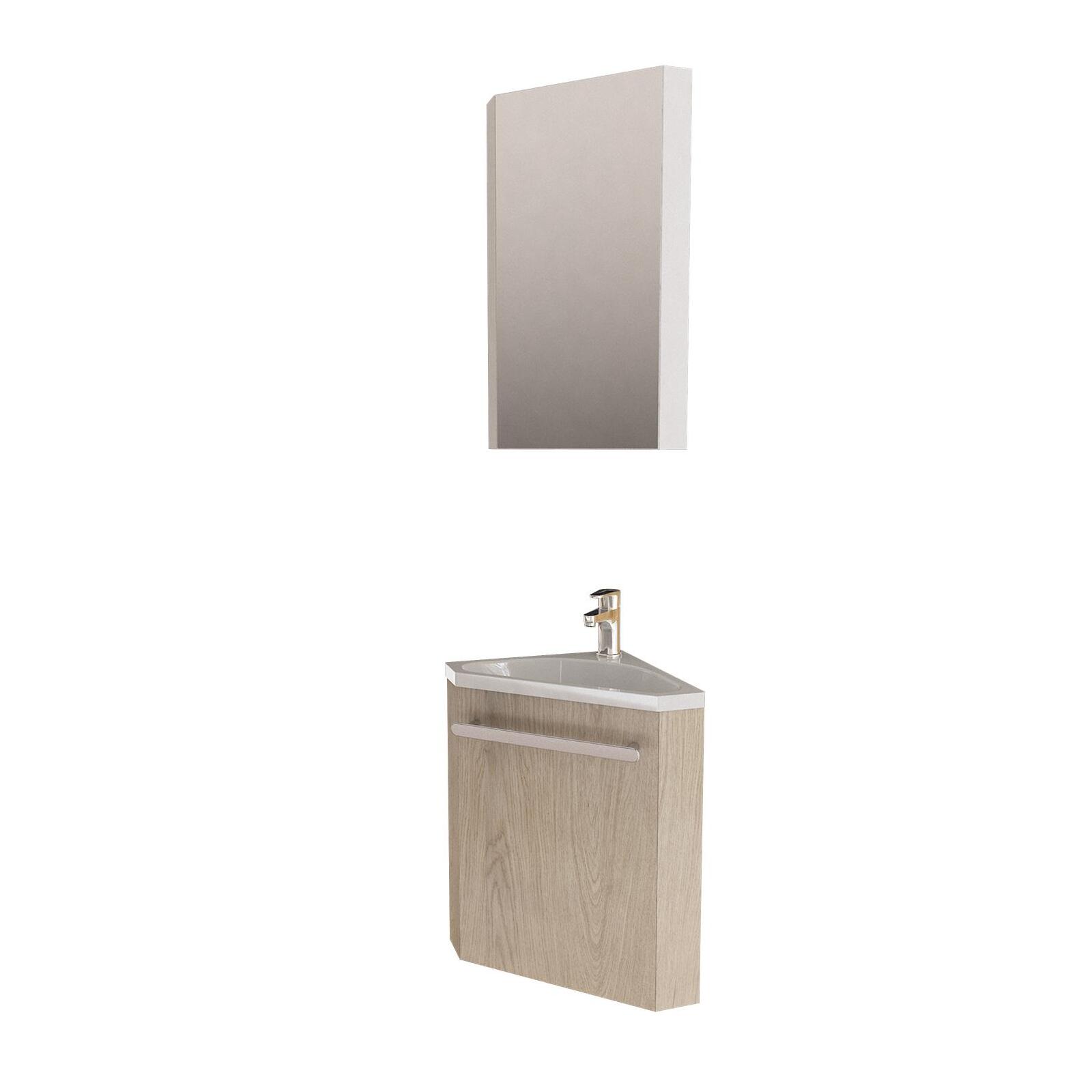 Ensemble lave-mains angle noir + vasque + robinet  + armoire toilette d'angle