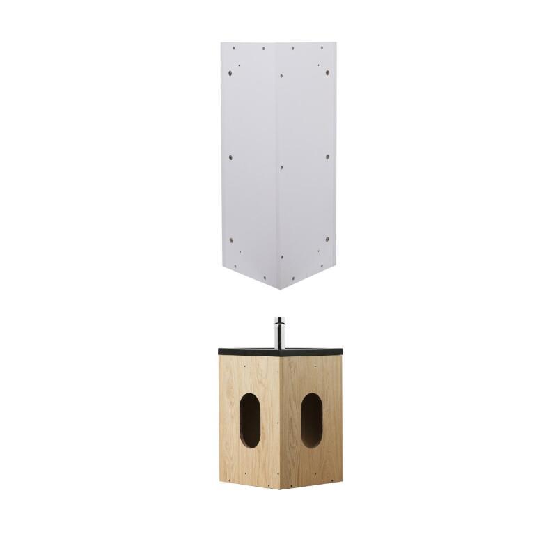 Ensemble lave-mains angle noir + vasque + robinet + armoire toilette d'angle