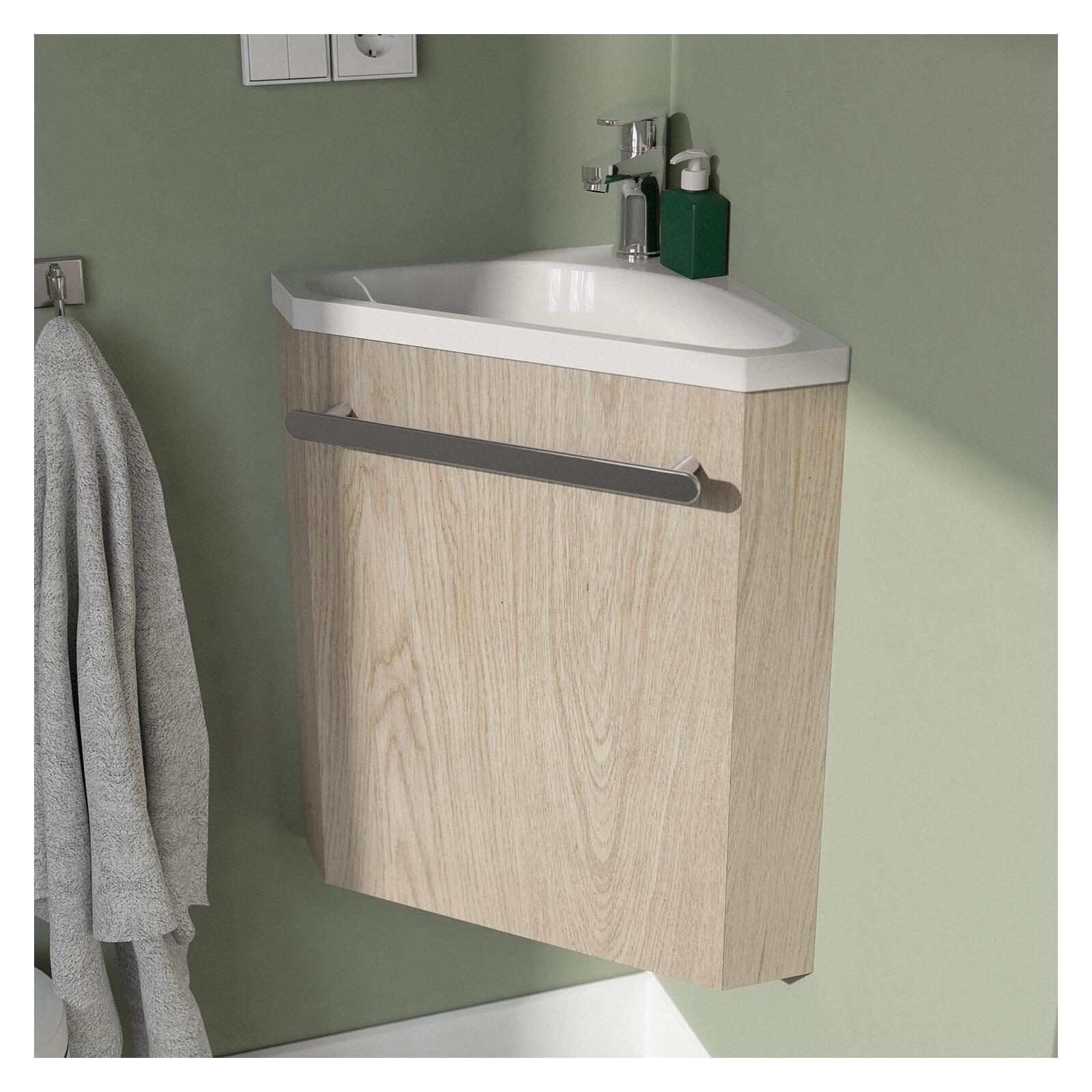 Ensemble lave-mains angle noir + vasque + robinet  + armoire toilette d'angle