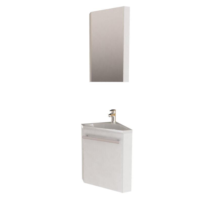 Ensemble lave-mains angle noir + vasque + robinet + armoire toilette d'angle