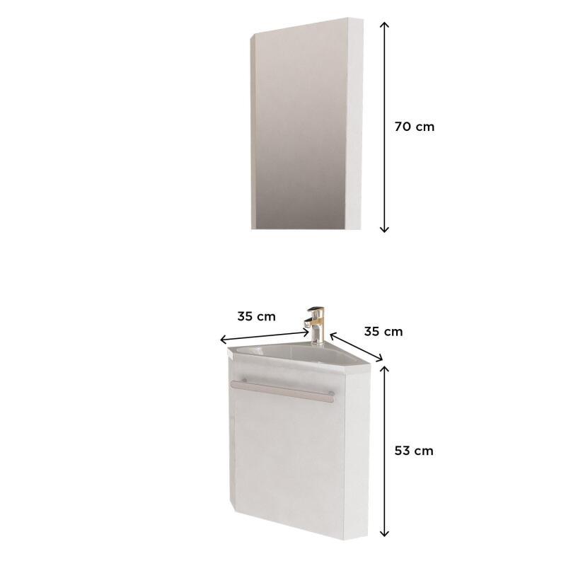 Ensemble lave-mains angle noir + vasque + robinet + armoire toilette d'angle