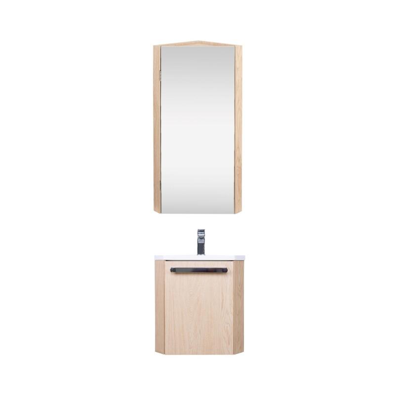 Ensemble lave-mains d'angle suspendu avec armoire d'angle décor chêne