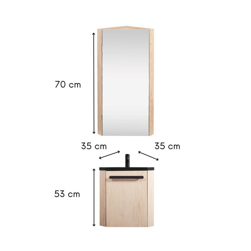 Ensemble lave-mains angle suspendu avec robinet et armoire d'angle décor chêne
