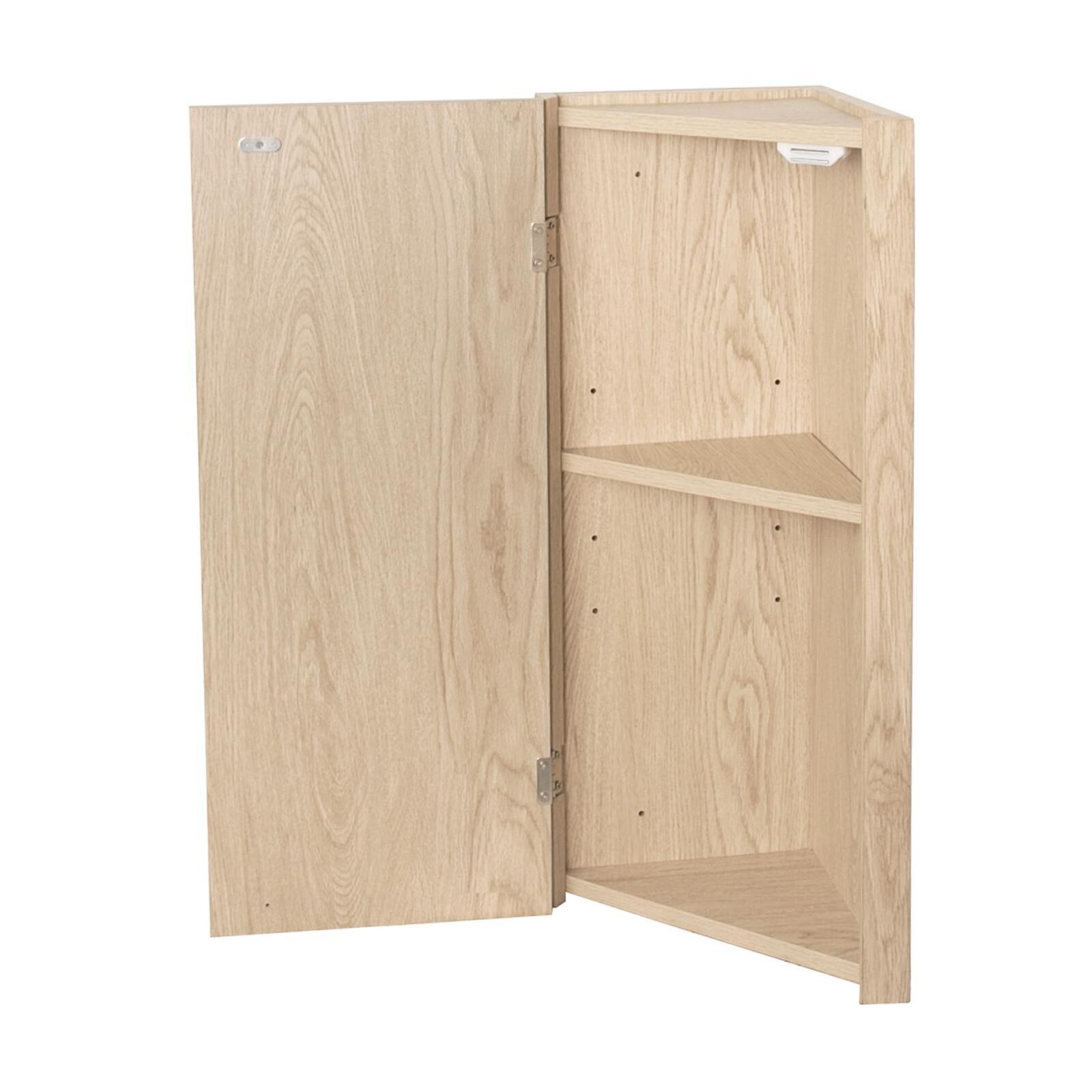 Ensemble lave-mains angle suspendu avec robinet et armoire d'angle décor chêne Ensemble lave-mains angle suspendu avec robinet et armoire d'angle décor chêne