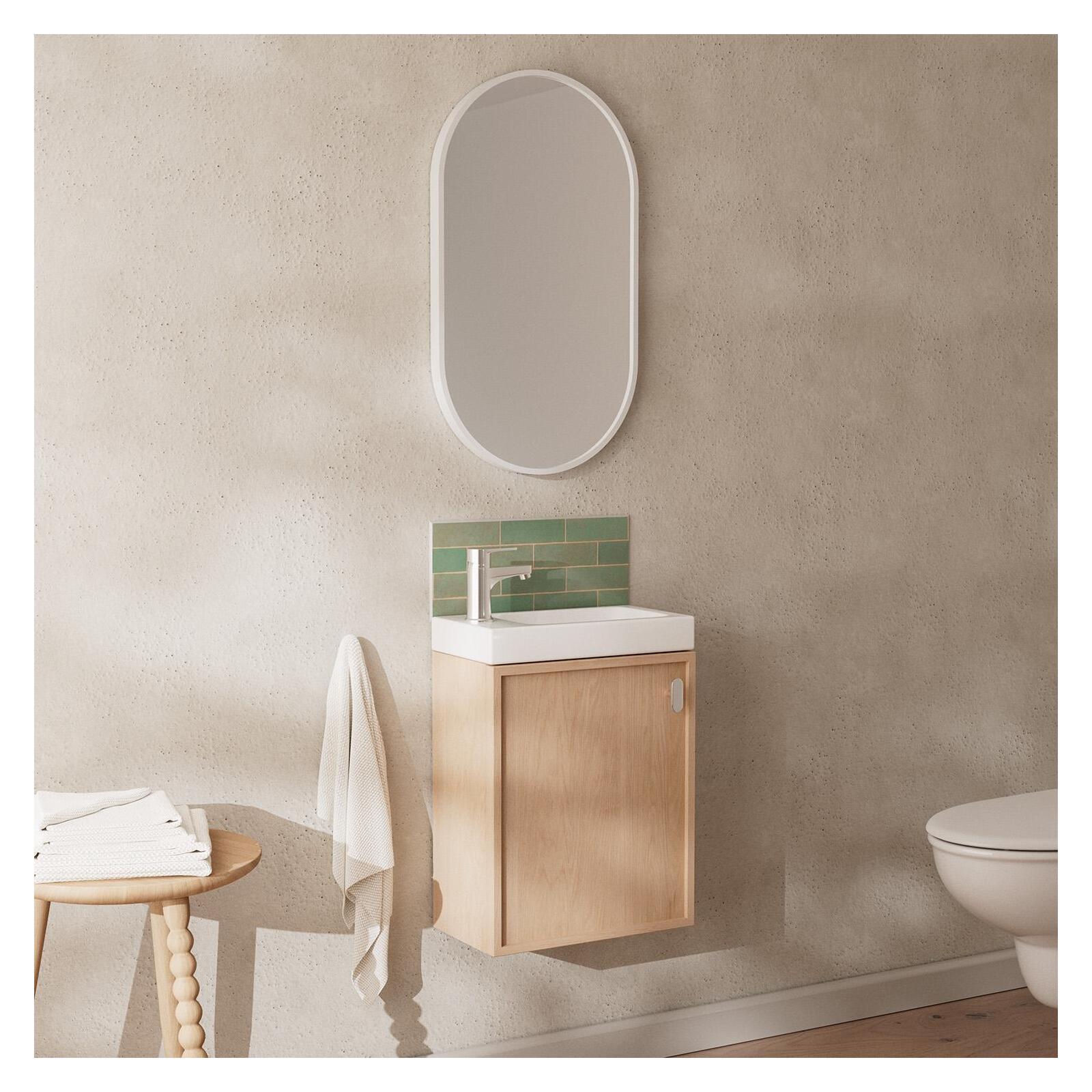 Ensemble lave-mains avec poignée chromée et miroir ovale blanc