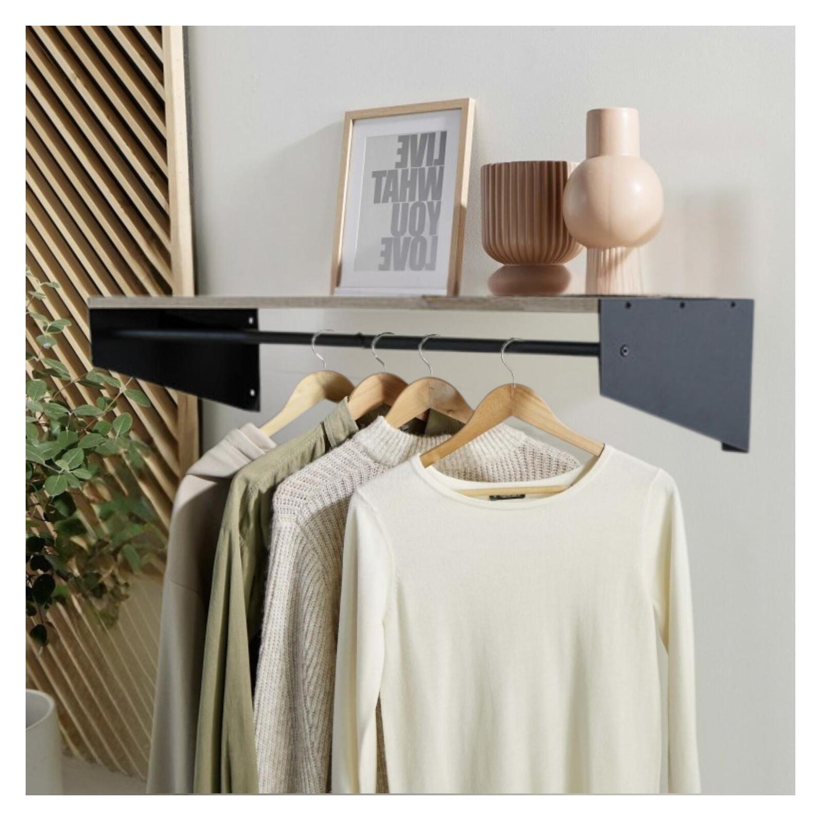 Penderie étagère murale bois et métal noir 90cm