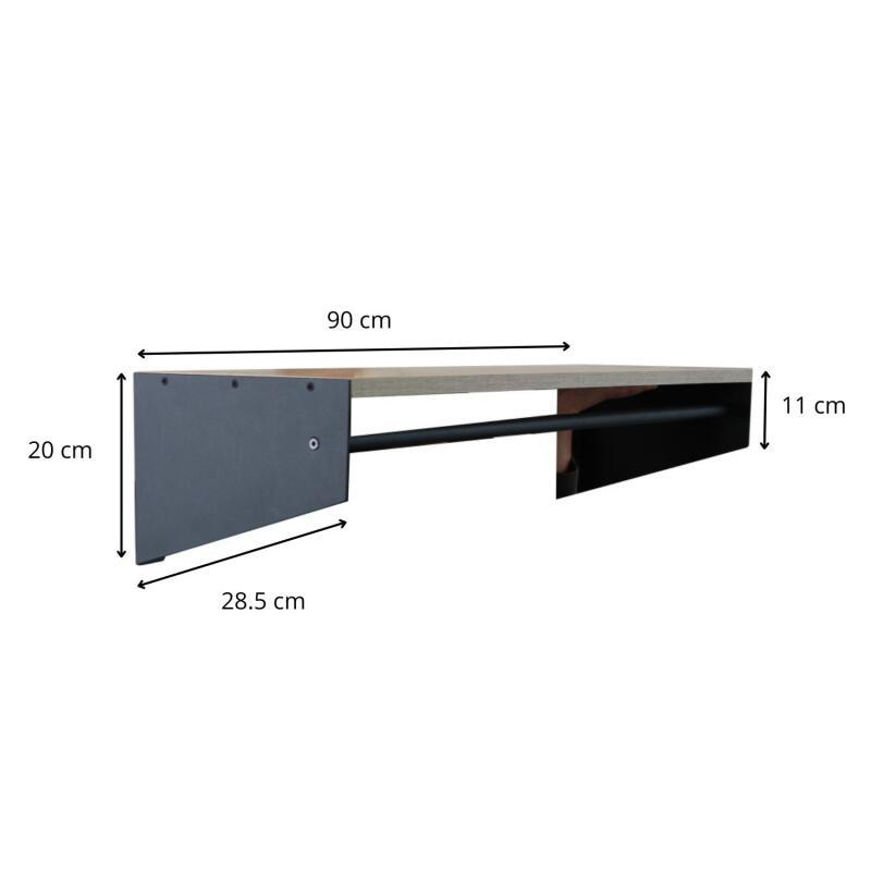 Penderie étagère murale bois et métal noir 90cm