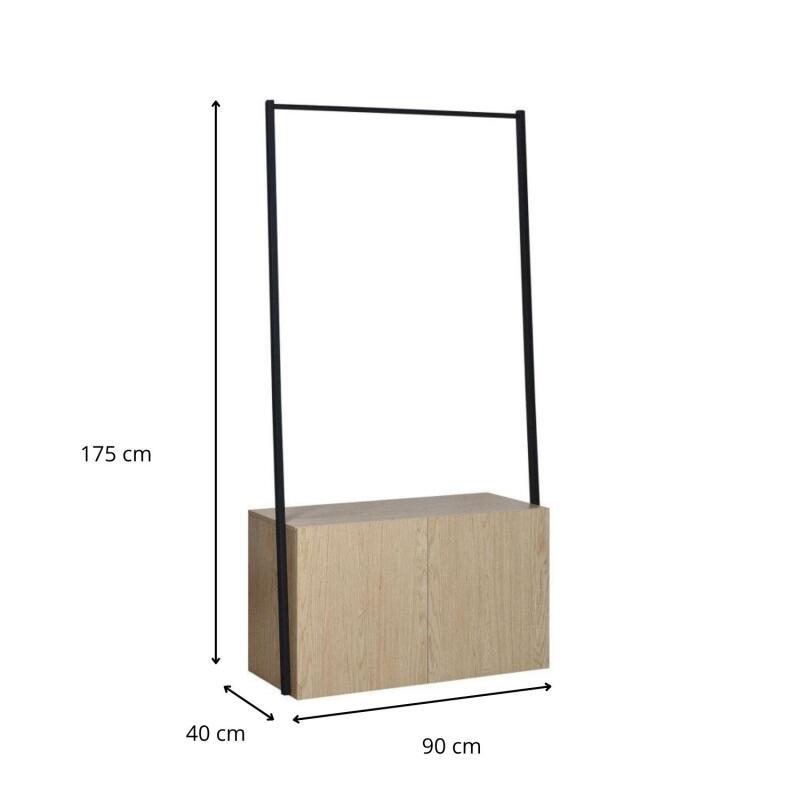 Portant vêtements bois et métal 90x175cm - avec rangement fermé