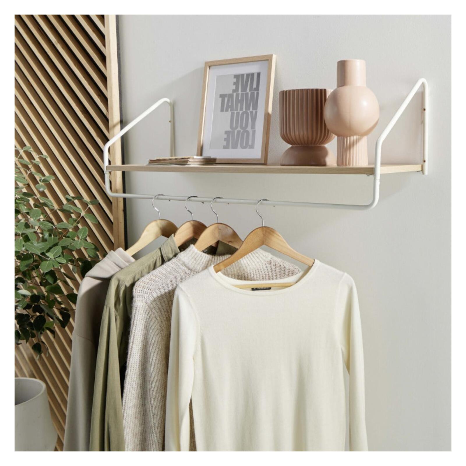 Etagère penderie murale bois et métal blanc 90x28,5cm