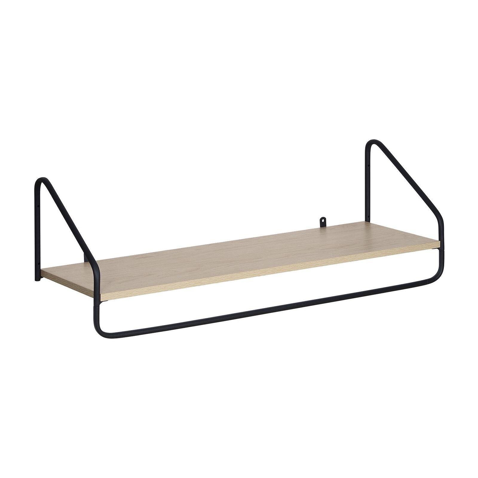 Etagère penderie murale bois et métal noir 90x28,5cm
