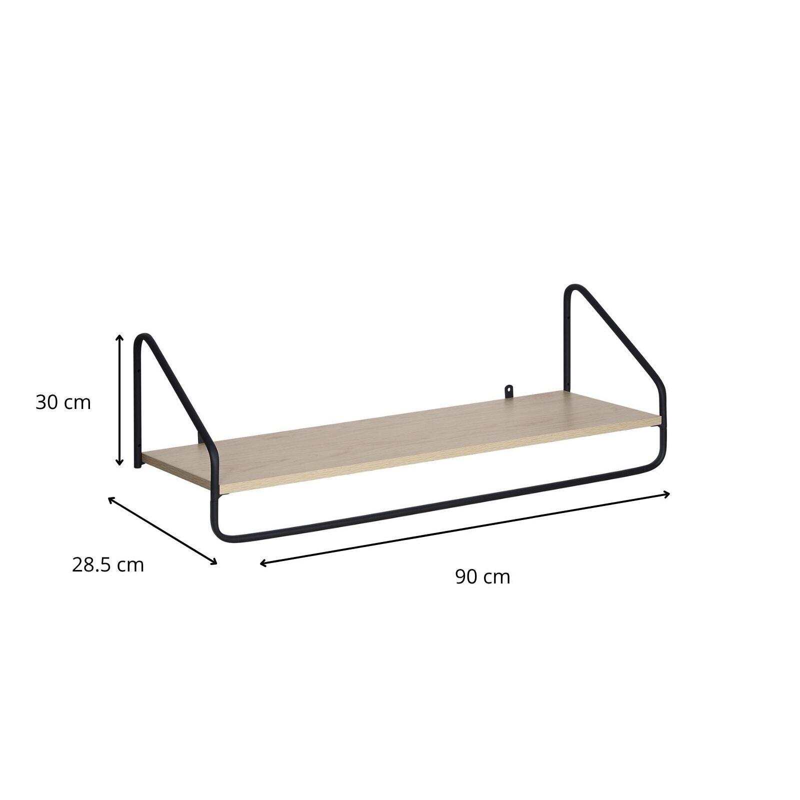 Etagère penderie murale bois et métal noir 90x28,5cm