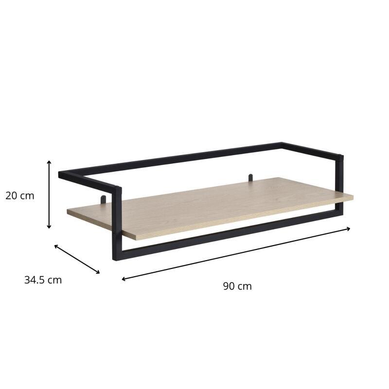 Etagère penderie murale bois et métal noir 90x34,5cm