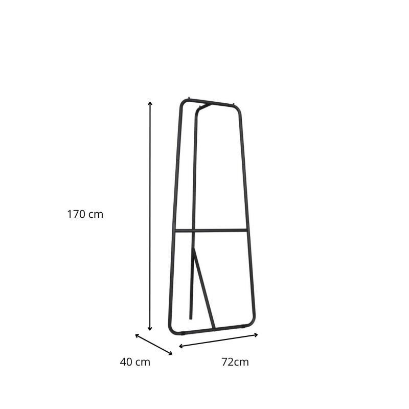 Portant vêtements d'angle en métal noir tubulaire 72x170cm