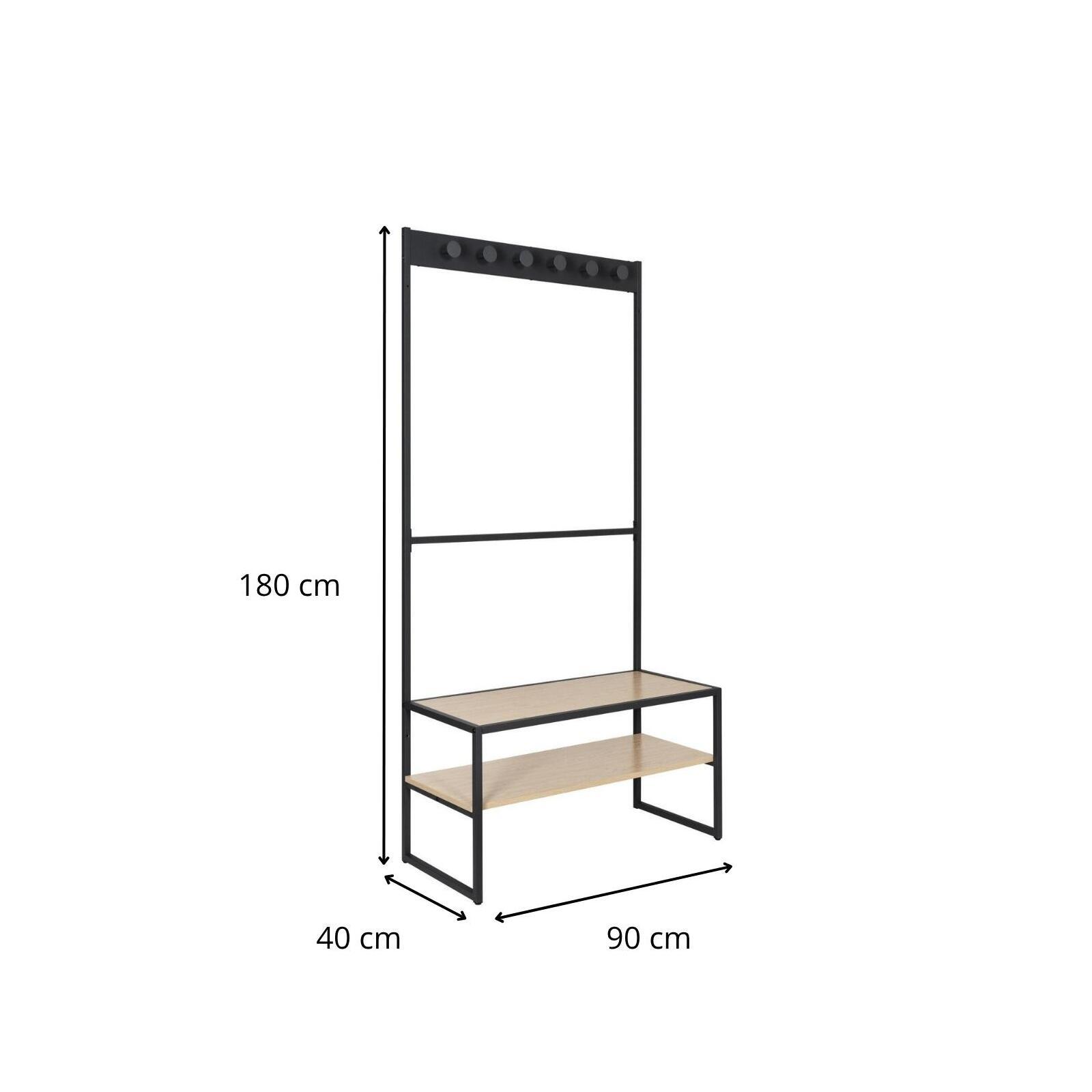 Portant d'entrée bois et métal noir 90x180cm - avec banc intégré