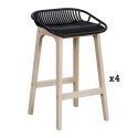 Lot de 2 tabourets d'ilot et bar 65 cm en chêne et assise noire