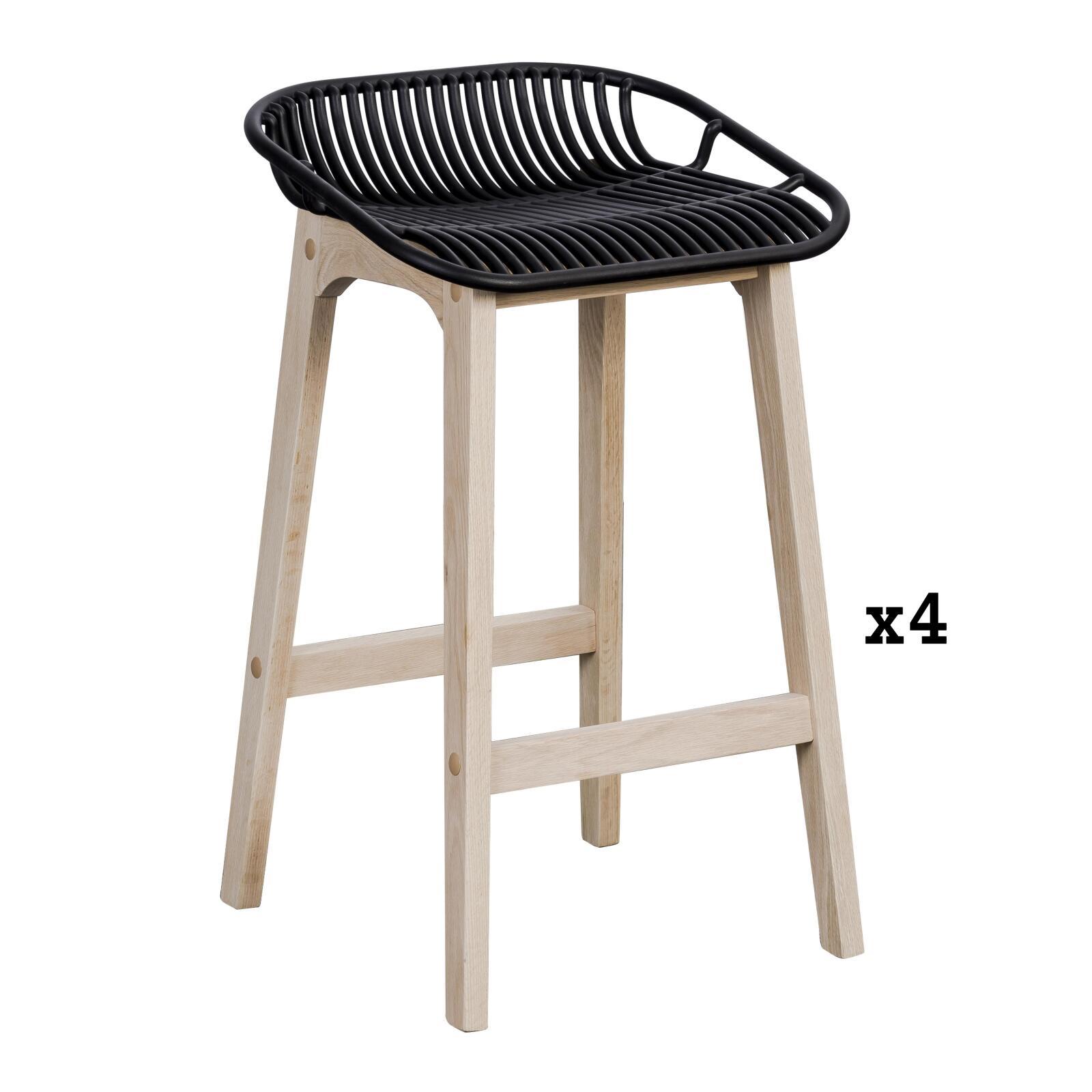 Lot de 2 tabourets d'ilot et bar 65 cm en chêne et assise noire