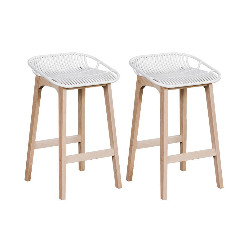 Lot de 2 tabourets d'ilot et bar 65 cm en chêne et assise noire