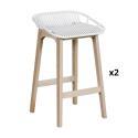 Lot de 2 tabourets d'ilot et bar 65 cm en chêne et assise noire