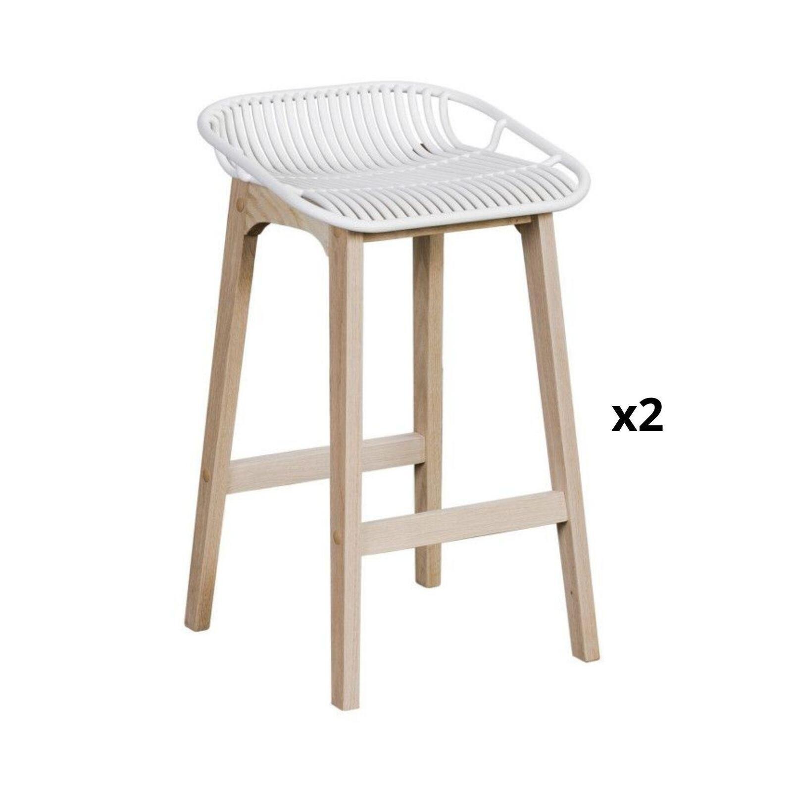 Lot de 2 tabourets d'ilot et bar 65 cm en chêne et assise noire