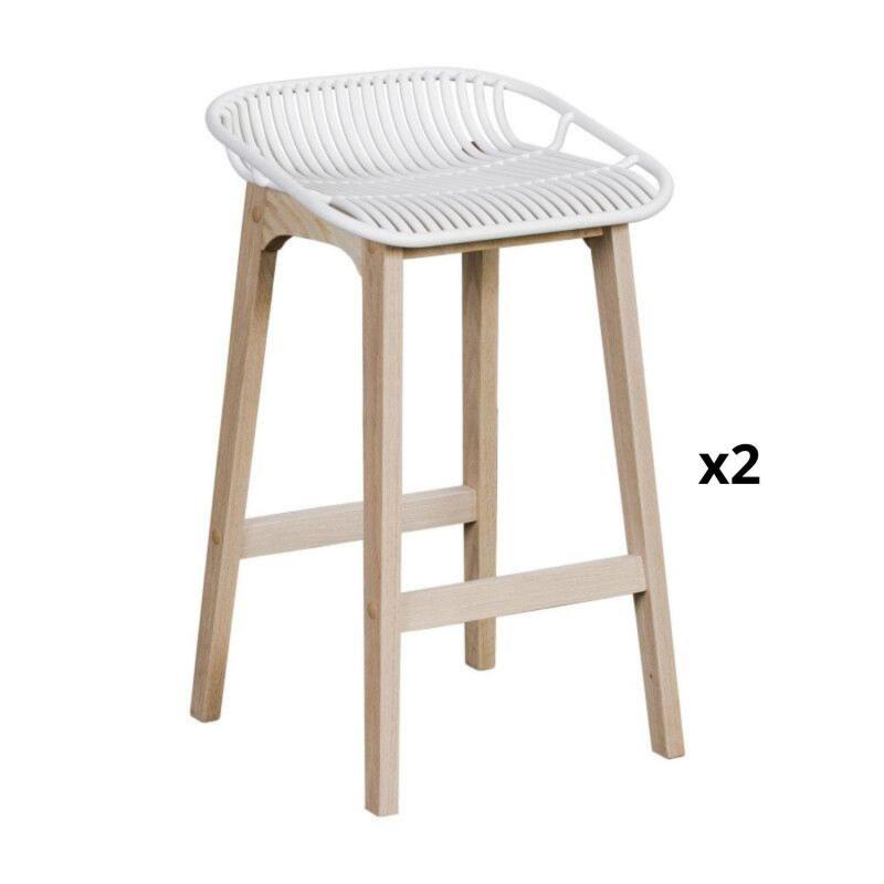 Lot de 2 tabourets d'ilot et bar 65 cm en chêne et assise noire